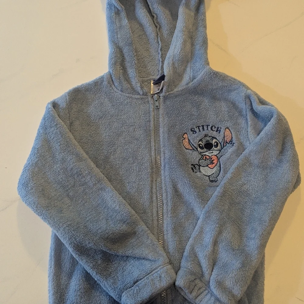 Disney  Kids Blue Stitch Fleece Hoodie With Ears, Size Small (7/8)